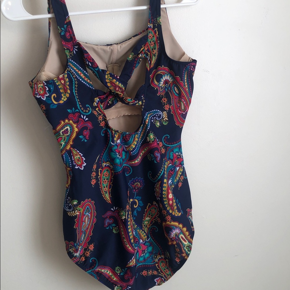 Lands' End Navy and Multicolor Paisley One-Piece - Picture 7 of 10